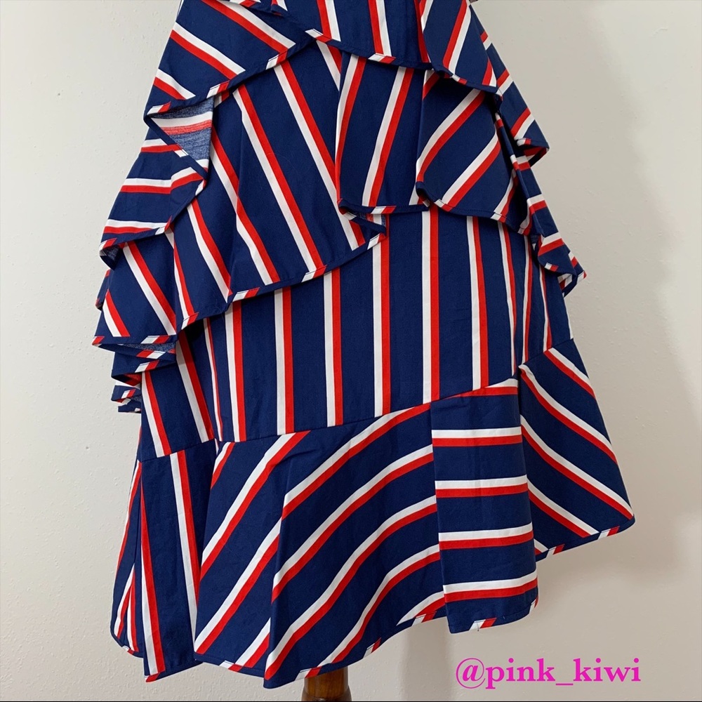 Alice + Olivia Laflora Asymmetrical Striped Ruffle Dress - Picture 5 of 13